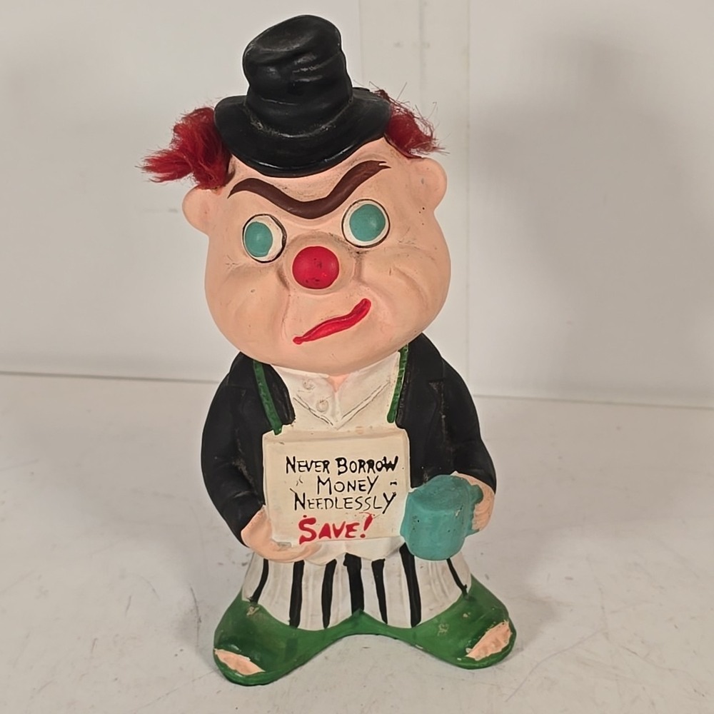Vintage Lego Japan Bank Bum‎ Sign Save Borrow Ceramic Man Guy Coin Beggar Tramp